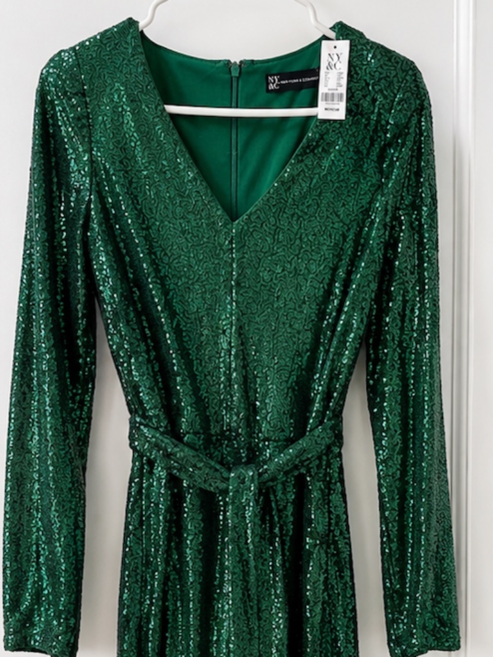 NY&Co Sequin Green Jumpsuit with Belt- NWT- Size Medium
